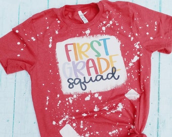 First Grade Squad Bleached Shirt Teacher Shirt Hello First First Teacher Shirt School Tee First Grade Teacher 1st Grade Squad