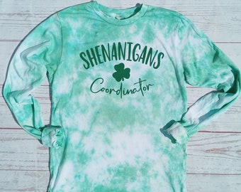 Shenanigan's Coordinator Long Sleeve Shirt - St. Patrick's Day - Green Tie Dye - Shenanigan's Squad - Women's Long Sleeve Shirt