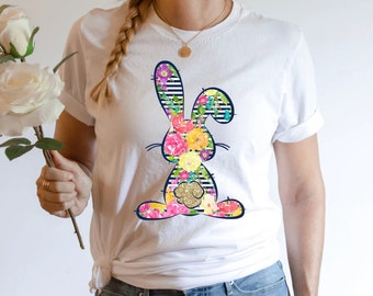 Cute Floral Bunny Easter T-Shirt - Pretty Bunny Shirt - Cute Bunny Shirt - Easter Bunny Shirt - Cute Easter Shirt - Easter Gift, Bunny Shirt