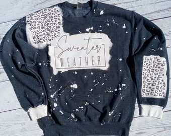 Gebleichter Pullover Weather Leopard Print Sweatshirt - Sweater Weather - Gebleichtes Sweatshirt - Bequemes Sweatshirt - Winter Sweatshirt