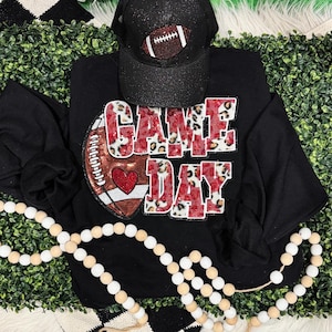 Sequins Red Football Sequins Patch Crewneck Sweatshirt - Sequins Patch Sweatshirt - Football Sweatshirt - School Spirit -Highschool Football