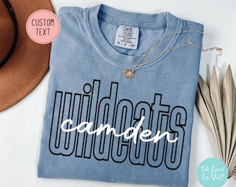 Camiseta de mascota escolar personalizada Comfort Comfort Colors® - Camiseta con logotipo escolar - Mascota del equipo - Nombre personalizado - Regreso a clases - Camiseta deportiva personalizada