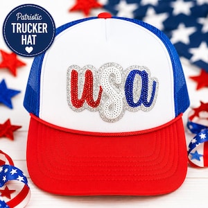 USA pailletten patriottische truckerpet, rood wit blauw schuim hoed, Amerika hoed voor vrouwen, 4 juli trucker pet, Americana Sparkle mesh hoed