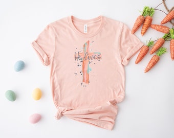 Él vive camisa cruzada - camisa cristiana - camisa de Pascua de Jesús - camisetas cristianas - camisa de la cruz de Jesús - ha resucitado - regalo del día de Pascua