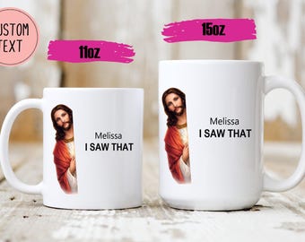 Caneca personalizada com a frase "Eu vi isso" de Jesus, caneca de café com nome personalizado, presente cristão engraçado, caneca com humor religioso, presente para amigo da igreja, 325ml ou 445ml