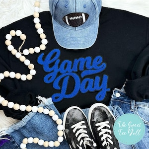 Royal Game Day Chenille Patch Crewneck Sweatshirt - Chenille Patch Sweatshirt - Game Day Sweatshirt -- School Spirit - Highschool Game Day