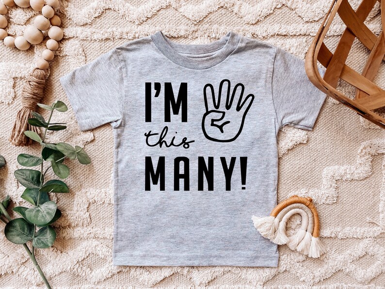 Koszulka urodzinowa „I'm This Many” – koszulka dla malucha na 4. urodziny – koszulka dla chłopca – koszulka dla dziewczynki – koszulka na 4. urodziny Grey