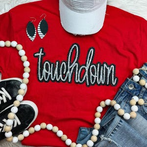 Touchdown Sequins Chenille Patch Crewneck Sweatshirt - Chenille Patch Sweatshirt - Football Sweatshirt - School Spirit - Highschool Football