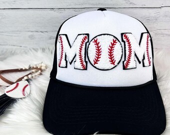 Baseball Mom Trucker Hat - Baseball Chenille Patch Trucker Hat - Mesh Baseballmütze - Baseball Mama Cap - Baseball Mom Chenille Patch
