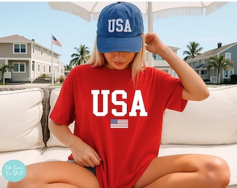Chemise pour femme avec drapeau américain rétro Comfort Colors® - T-shirt graphique 4 juillet Comfort Colors - T-shirt graphique Étoile américaine - Chemise USA rétro