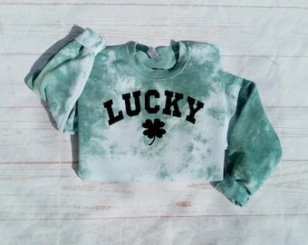 Lucky Shamrock Tie Dye Sweatshirt - Womens St Pattys Day Sweatshirt - St Pattys Day - St Pattys Day Outfit - Lucky Shirt - Shamrock Shirt