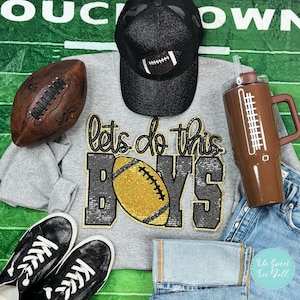 Gold Lets Do This Boys Football Game Day Sequins Patch Crewneck Sweatshirt - Sequins Patch Sweatshirt - Football Sweatshirt -Sequin Football