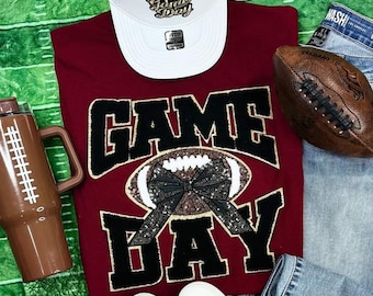 Sequins Football Game Day  Patch Shirt  - Game Day Shirt - Chenille Patch - Football Game Day Shirt - Football Game Tee