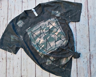 MaMa Bleached Green Camo T-Shirt - Bleached Shirt - Shirt for Mom - Mama Women&#39;s Shirt - Bleached Camo T-Shirt - Green Camo Shirt