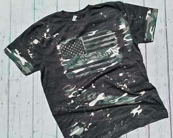 We the People Green Camo T-Shirt - Bleached Shirt - USA -Flag - Bleached Women&#39;s Shirt - Bleached Camo T-Shirt - Green Camo Shirt