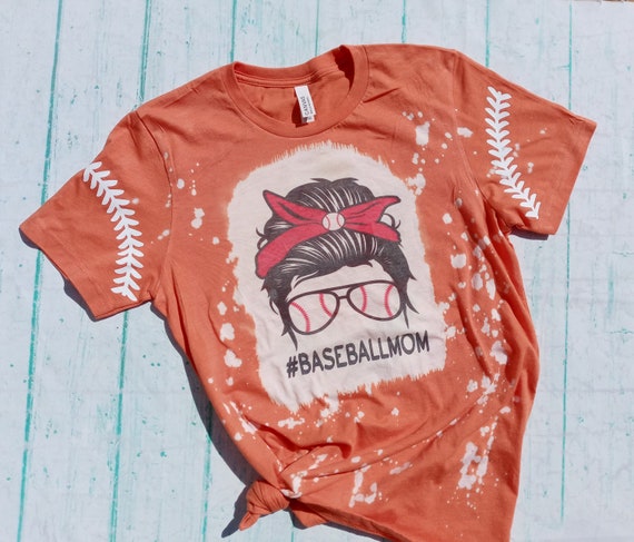Orange Bleached Baseball Mom Shirt 