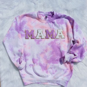 Mama Easter Sweatshirt - Easter Sweatshirt - Chenille Letters - Purple Pastel Tie Dye Sweatshirt - Tie Dye - Women&#39;s Tie Dye Sweatshirt