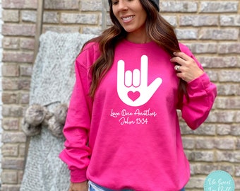 I Love You Sign Language Sweatshirt - Valentine Women's Sweatshirt - ASL Sweater - Valentines Day Sweatshirt - V-Day Sweatshirt - I Love You