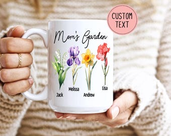 Personalized Moms Garden Mug - Custom Birth Flowers and Names - Personalized Birth Flower Mug With Children's Names - Custom Names