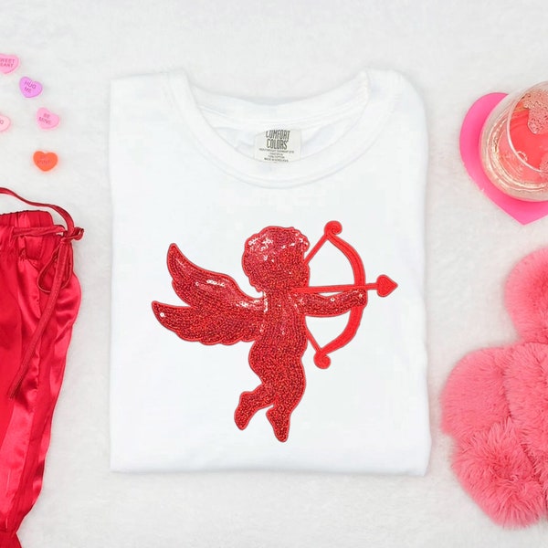 Red Cupid Sequins Valentine's Day Shirt - Valentine's Day Shirt - Cupid Sequins - Valentine's Day Tee - V-Day Shirt - Red Cupid Sequin Patch