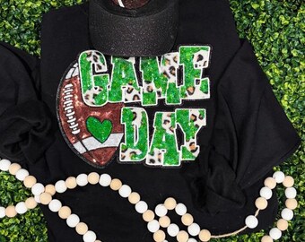 Sweat-shirt ras du cou léopard avec patch sequins de football - Sweat-shirt de football vert - Sweat-shirt de football - Football lycéen