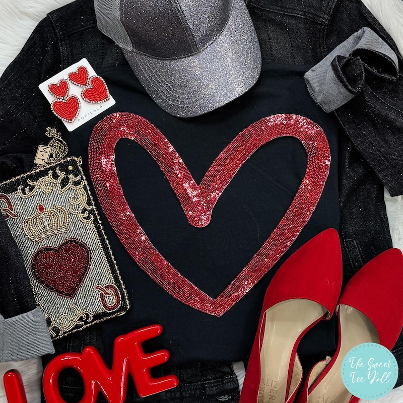 Be Mine Sequin Heart Sweater in Hot Pink