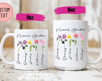 Nanas Garden Mug - Personalized Moms Flower Mug - Nana Garden Mug - Mother's Day Gift - Nana Gift - Nana With Children - Nana Mug -Month Mug