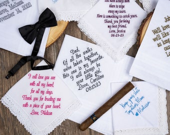 Custom Embroidered Wedding Handkerchiefs - Design Your Own Handkerchief - Personalize Handkerchief  - Embroidered Hanky - Wedding Gifts