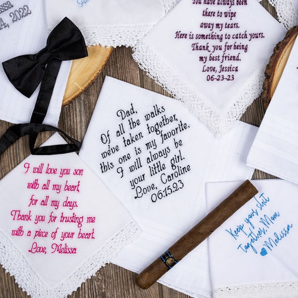 Custom Embroidered Wedding Handkerchiefs - Design Your Own Handkerchief - Personalize Handkerchief  - Embroidered Hanky - Wedding Gifts