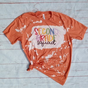 Second Grade Squad Bleached Shirt - Second Teacher Shirt - Teacher Shirt - Hello Second - 2nd Grade Squad - Second Grade Teacher - Orange