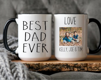 Best Dad Ever Mug, Personalized Photo Mug for Dad, Custom Kids Picture Coffee Mug, Father’s Day Gift, Dad Birthday Gift
