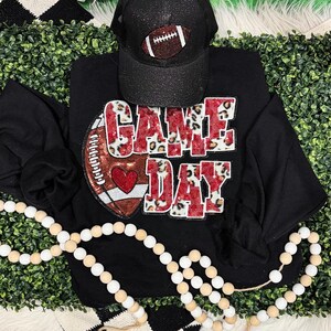 Sequins Football Game Day Red Leopard Chenille Patch Sweatshirt - Game Day Sequins- Sequin Patch - Football Game Day - Football Game