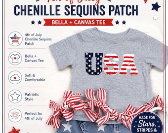 USA Chenille Sequins Patch Toddler Shirt, Patriotic Toddler Tee, 4th of July Kids Shirt, Independence Day Outfit, Red White Blue Toddler Top