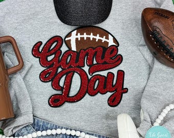 Red Football Game Day Sequins Patch Crewneck Sweatshirt - Sequins Patch Sweatshirt - Football Sweatshirt - School Spirit -Sequin Football