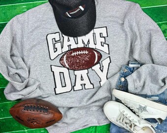 Sudadera con cuello redondo y parche de chenilla con lentejuelas para el día del partido de fútbol - Sudadera con parche de chenilla - Sudadera de fútbol - Fútbol de escuela secundaria