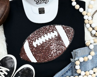 Sequins Football Game Day Chenille Patch Long Sleeve Shirt  - Game Day Shirt - Chenille Patch - Football Game Day Shirt - Football Game Tee