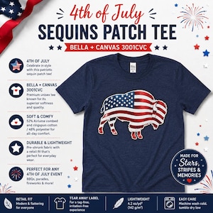 Camiseta patriótica con parche de lentejuelas de búfalo, camiseta de búfalo del 4 de julio, bandera estadounidense, bisonte, camiseta patriótica, parche de lentejuelas de EE. UU., camiseta del 4 de julio