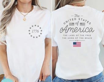 T-shirts 4 juillet - Chemise USA 1776 - T-shirt patriotique États-Unis - Chemise Pays de la liberté - Chemise États-Unis d'Amérique - Chemise 4 juillet