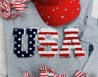 USA Flag Chenille Patch Shirt - 4th Of July Shirt - America Shirt - America Flag Shirt - 4th Of July - Independence Day  - Chenille Patch
