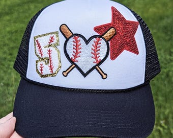 Custom Baseball Trucker Hat - Number Chenille Patch Trucker Hat - Mesh Baseball Hat - Custom Baseball Cap -  Baseball Number Chenille Patch