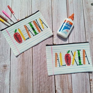 Personalisierte Federmäppchen - Leinen Federmäppchen - Geschenke für Kinder - Personalisierte Federmäppchen - Schulbedarf - Schulalphabet - Bleistiftbeutel