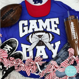 Felpa girocollo con toppa in ciniglia con paillettes bianche per il giorno della partita - Felpa per il giorno della partita - Felpa da football - Fiocco da football - Football delle scuole superiori