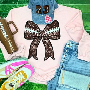 Sequins Ribbon Football Patch Crewneck Sweatshirt - Chenille Patch Sweatshirt - Football Sweatshirt - School Spirit - Highschool Football