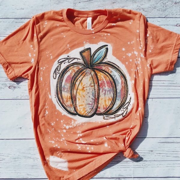 Bleached Colorful Watercolor Pumpkin Shirt - Fall Shirts  - Bleached Shirt - Pumpkin Shirt - Cute Fall Shirts - Fall Shirts For Women