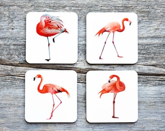 Watercolor Flamingos Table Coasters - Flamingos - Set of 4 Coasters - Watercolor Flamingo Coasters - Table Coasters - Christmas Gift