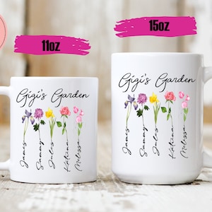Gigi&#39;s Garden Tasse - Personalisierte Blumentasse - Gigi&#39;s Garden Tasse - Geschenk zum Muttertag - Gigi Geschenk - Gigi Tasse mit Kindern - Gigi Geburtstasse