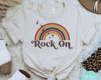 Rock On - Boho Rainbow - Retro - Rock n Roll - Vintage Shirt - Bohemian T-Shirt - Graphic T-Shirt