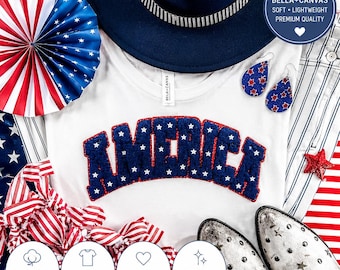 America Chenille Patch Shirt, Patriotic Comfort Colors Tee, Americana Patch Shirt, 4th of July Shirt Women, USA Boutique Graphic Tee