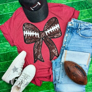 Sequins Ribbon Football Game Day Chenille Patch Shirt  - Game Day Shirt - Chenille Patch - Football Game Day Shirt - Football Game Tee