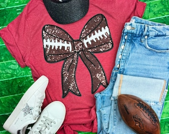 Sequins Ribbon Football Game Day Chenille Patch Shirt  - Game Day Shirt - Chenille Patch - Football Game Day Shirt - Football Game Tee